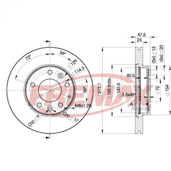 DISK PLOČA DDF1278 TRUSTING DF1037 274MM 07>13 MAZDA 6