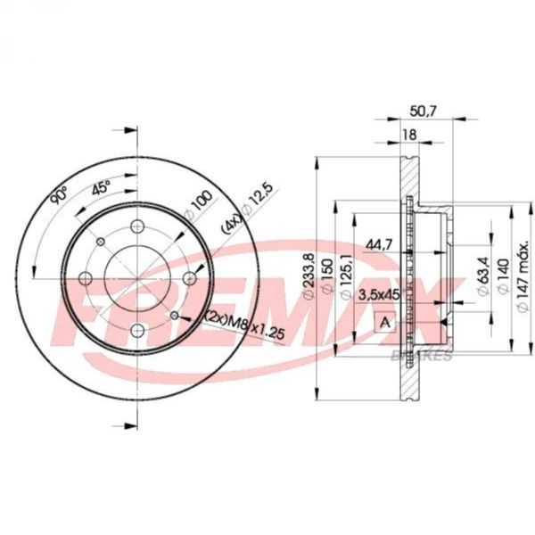 DISK PLOČA DDF1301 TRUSTING DF141 234MM 98>07 HYUNDAI ATOS