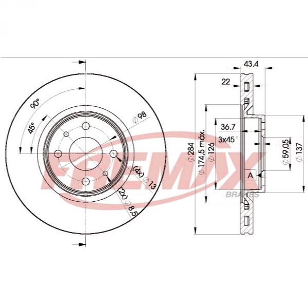 DISK PLOČA DDF220 TRUSTING DF671 284MM 87>>> ALFA FIAT LANCIA