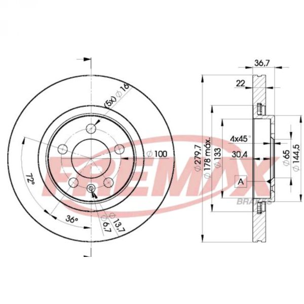 DISK PLOČA DDF928 REMSA 6546.10 280MM AUDI SEAT SKODA VW