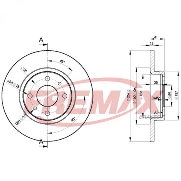 DISK PLOČA DDF141 REMSA 6191.00 257MM ALFA FIAT LANCIA