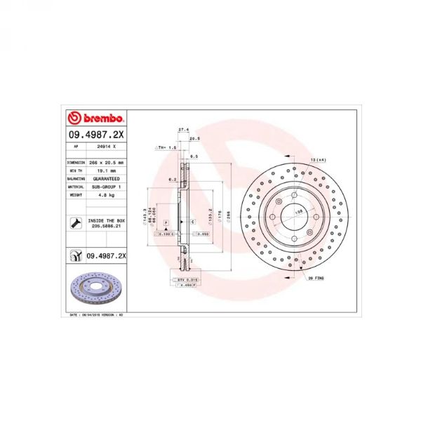 DISK PLOČA DDF192 HPD531 266MM 93>11 PSA SPORTSKA