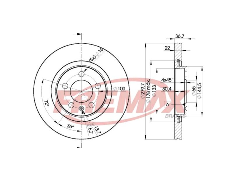 DISK PLOČA DDF928 REMSA 6546.10 280MM AUDI SEAT SKODA VW